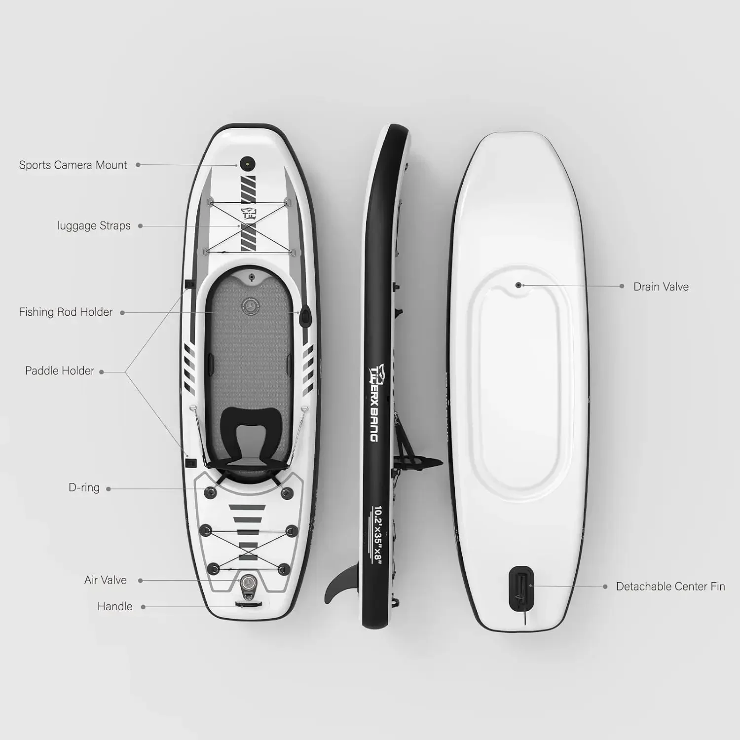 TIGERXBANG 10.2'x35''x8'' Infl - огляд і ціна Fishing Boat Aluminum