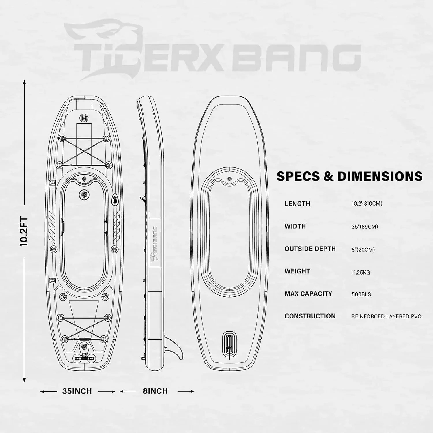 TIGERXBANG 10.2'x35''x8'' Infl - огляд і ціна Fishing Boat Aluminum